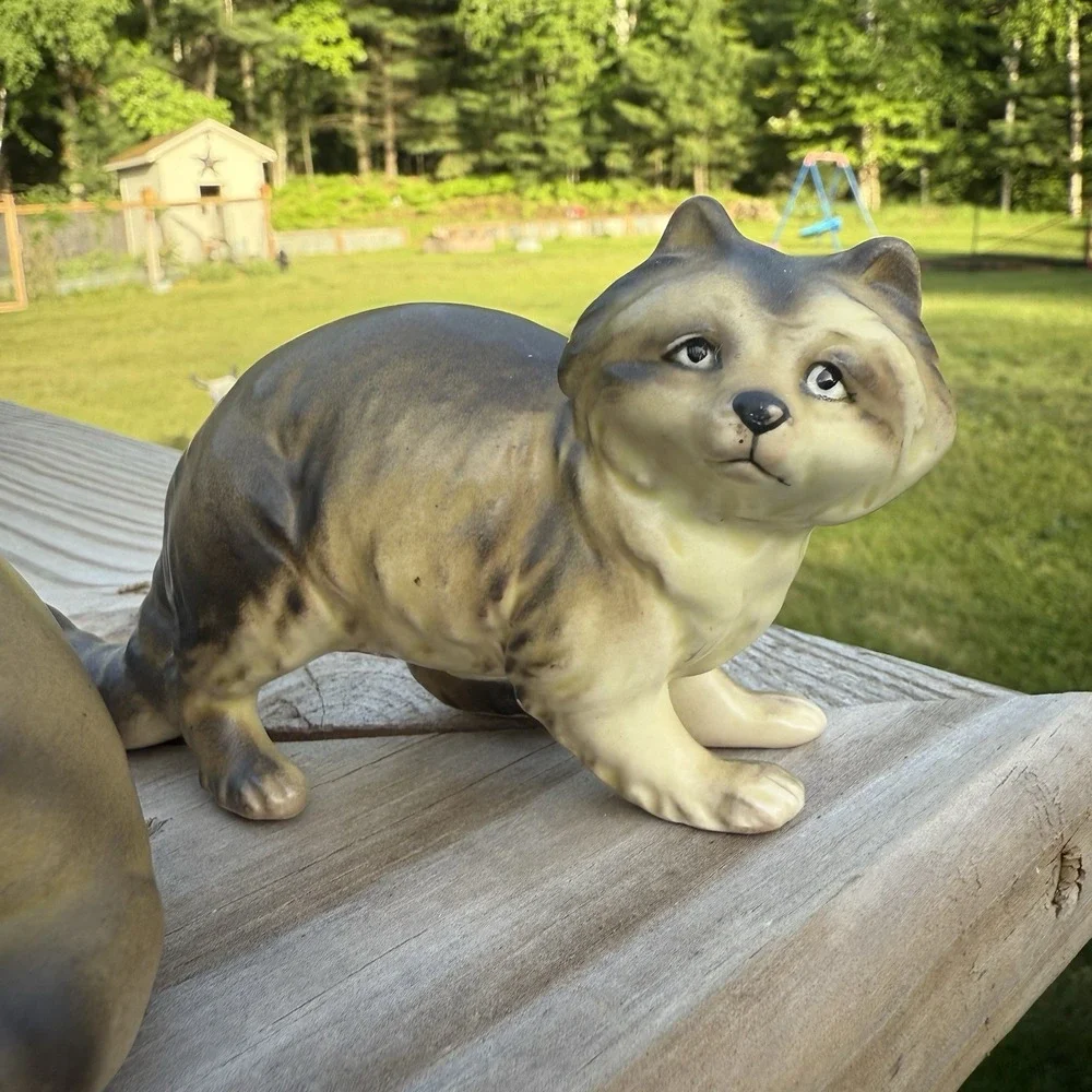Vintage Enesco Raccoon Salt and Pepper Shaker Camp Cottage Woods Lake